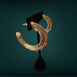Gold colored  Twisted  Hoop Earrings with Textured Design post back
